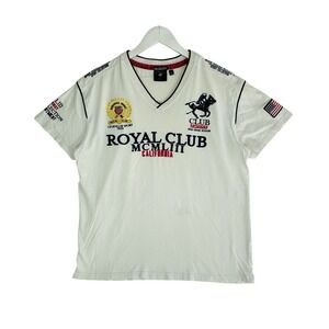 Geographical Norway Royal Club California V-Neck T-Shirt Mens XL White Graphic